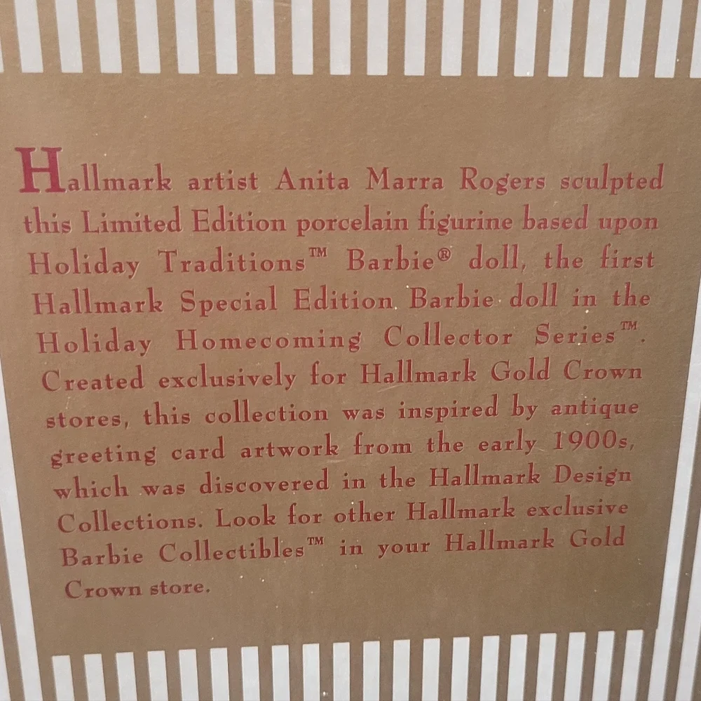 Hallmark Holiday Traditions Limited Edition Porcelain Barbie Figurine.